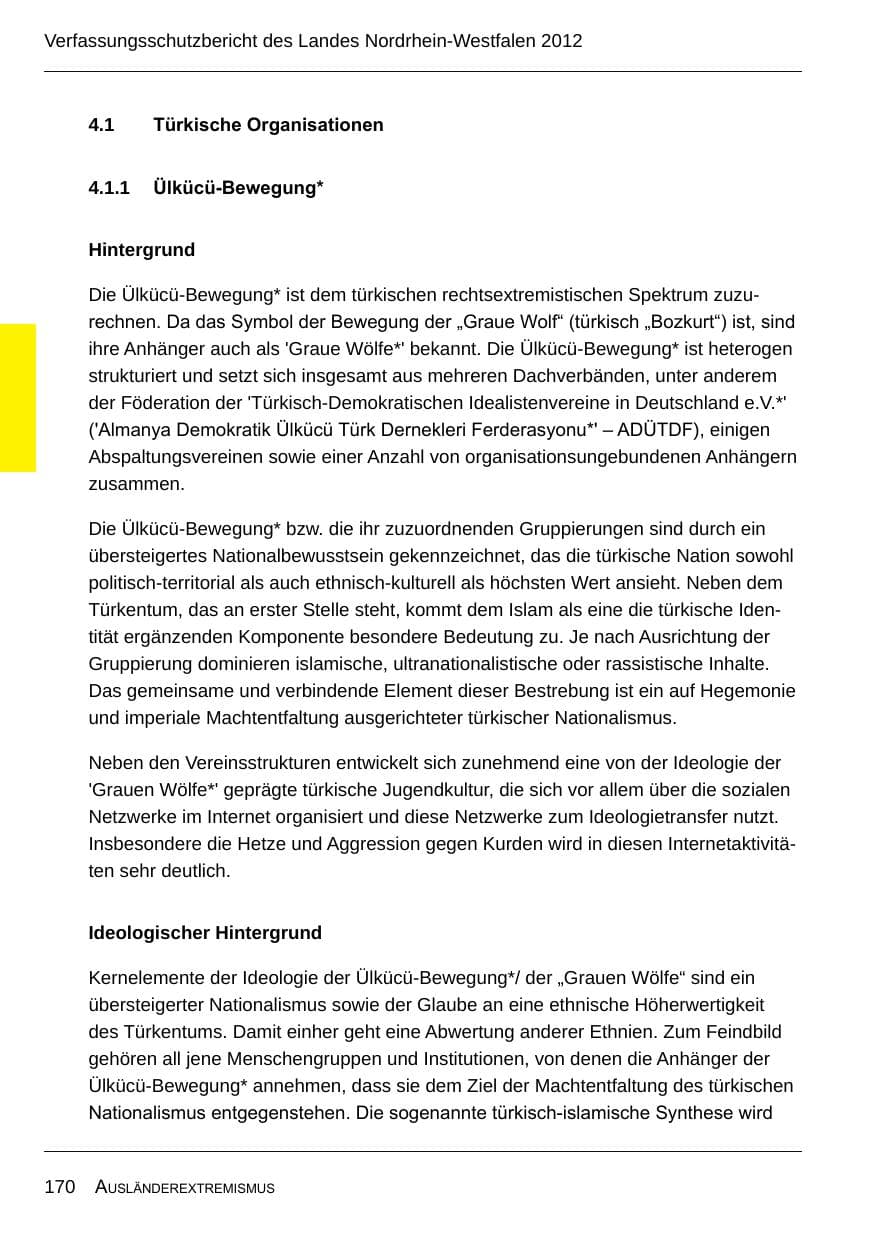 Seite 172 des Verfassungsschutzbericht 2012 Nordrhein-Westfalen