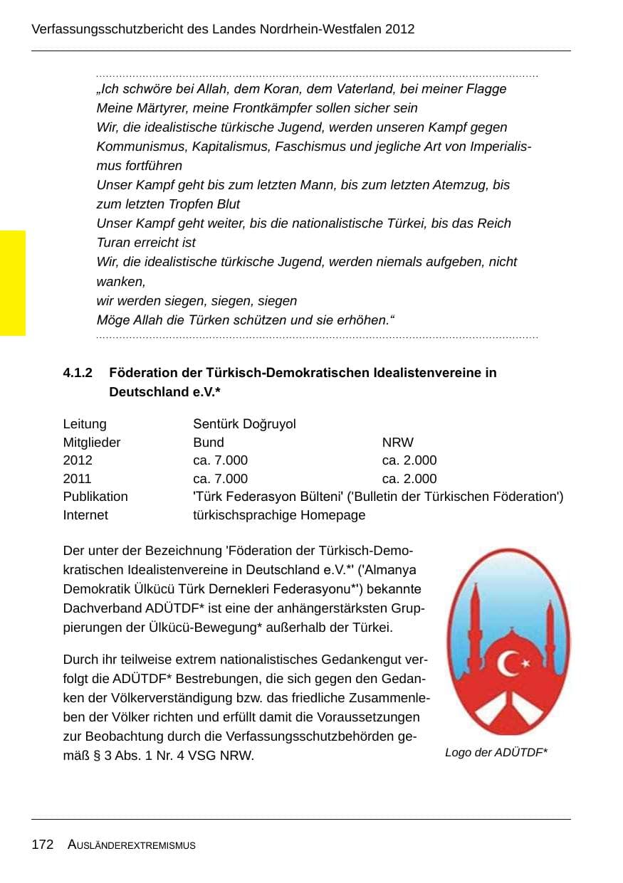 Seite 174 des Verfassungsschutzbericht 2012 Nordrhein-Westfalen