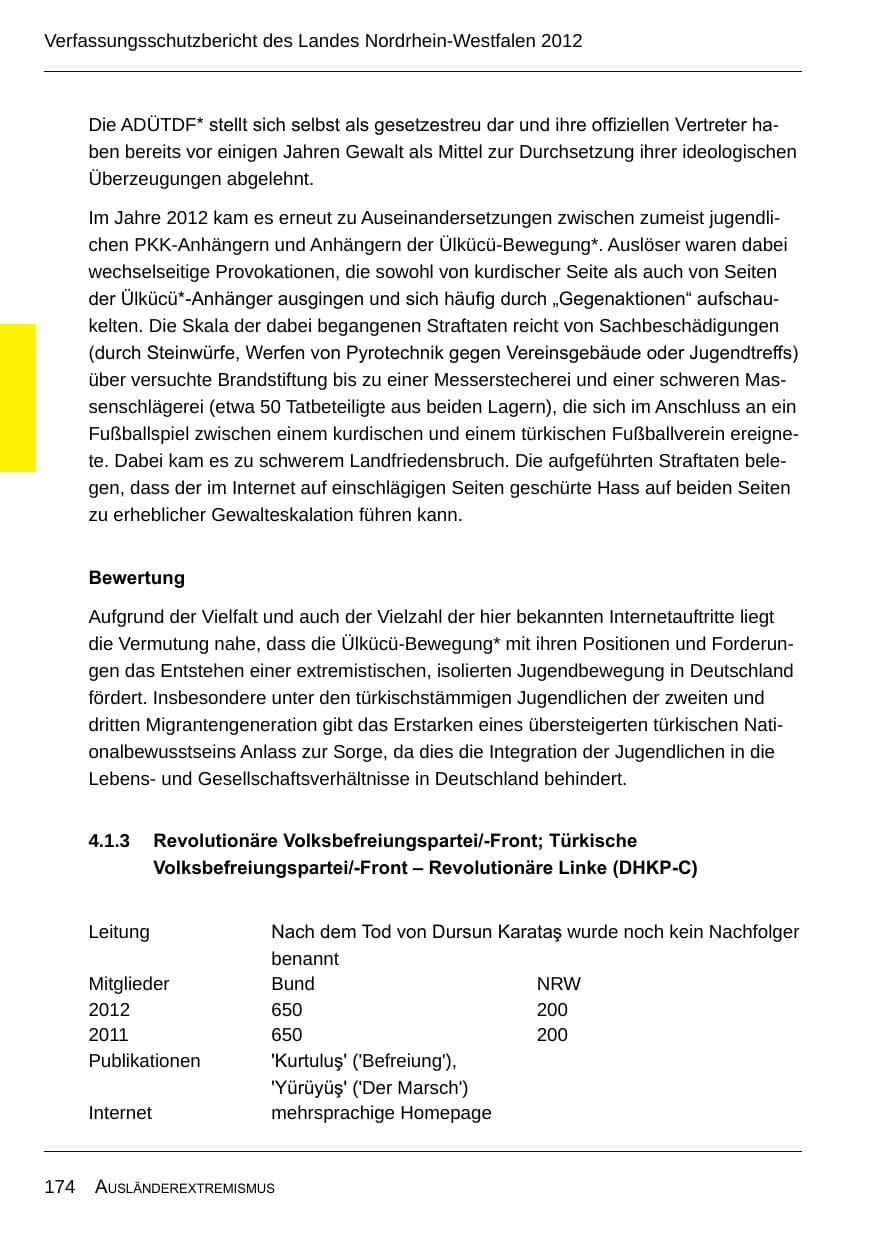 Seite 176 des Verfassungsschutzbericht 2012 Nordrhein-Westfalen