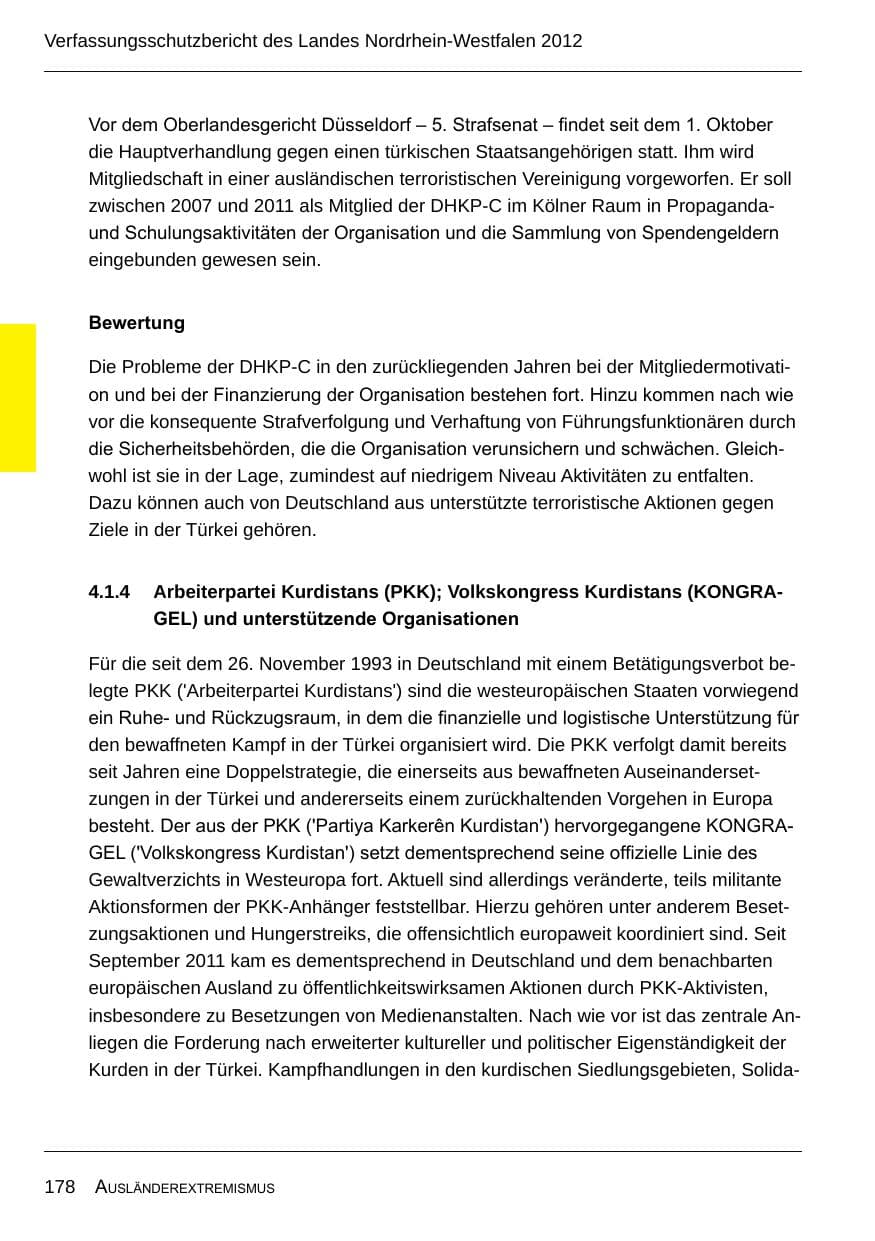 Seite 180 des Verfassungsschutzbericht 2012 Nordrhein-Westfalen