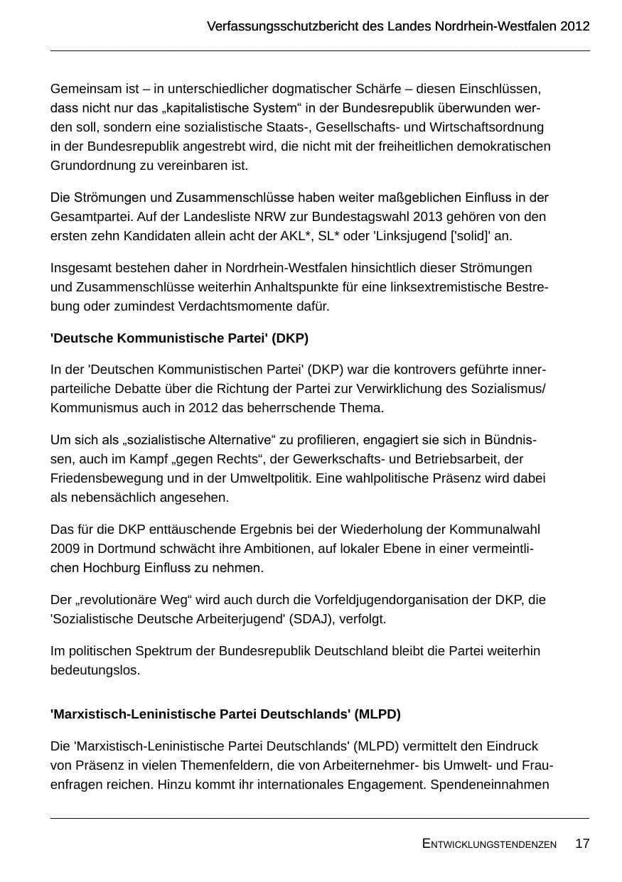 Seite 19 des Verfassungsschutzbericht 2012 Nordrhein-Westfalen