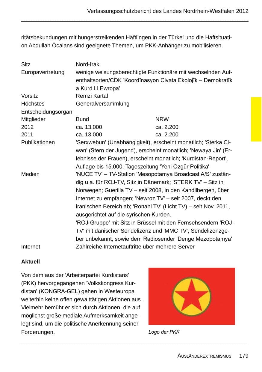 Seite 181 des Verfassungsschutzbericht 2012 Nordrhein-Westfalen