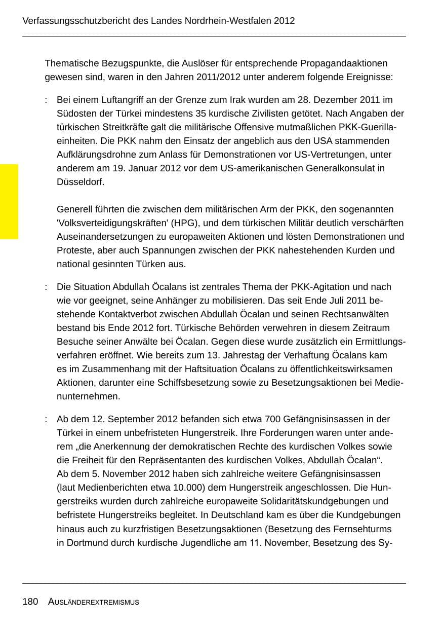 Seite 182 des Verfassungsschutzbericht 2012 Nordrhein-Westfalen