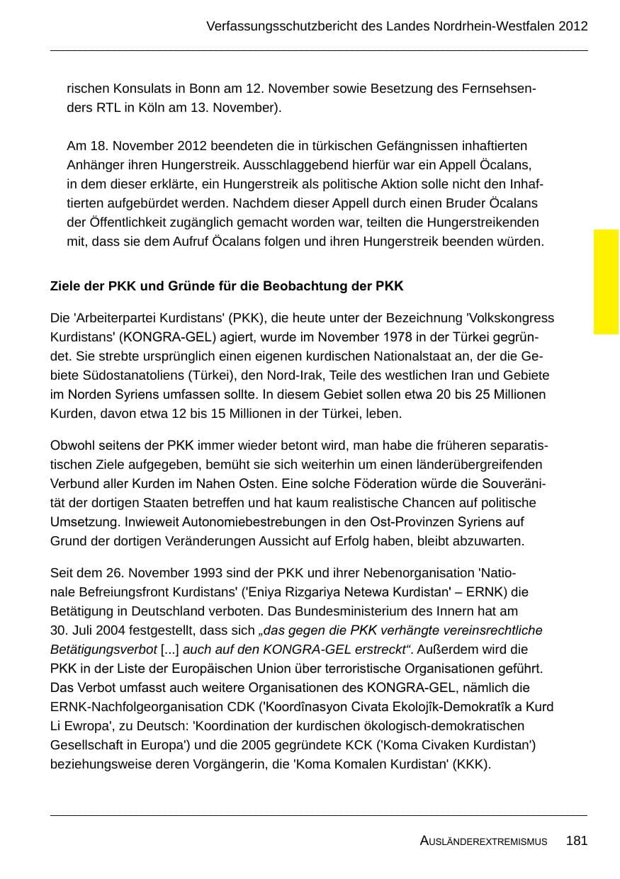 Seite 183 des Verfassungsschutzbericht 2012 Nordrhein-Westfalen