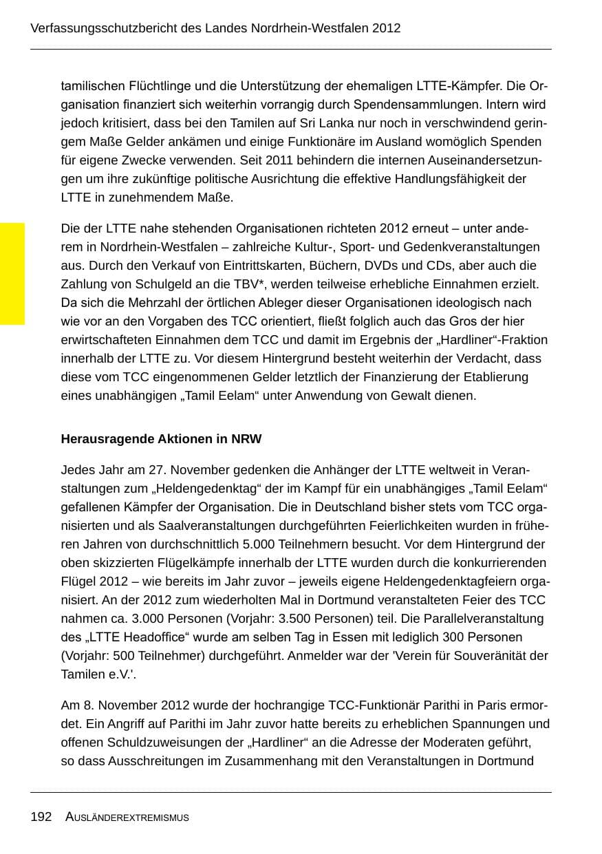 Seite 194 des Verfassungsschutzbericht 2012 Nordrhein-Westfalen