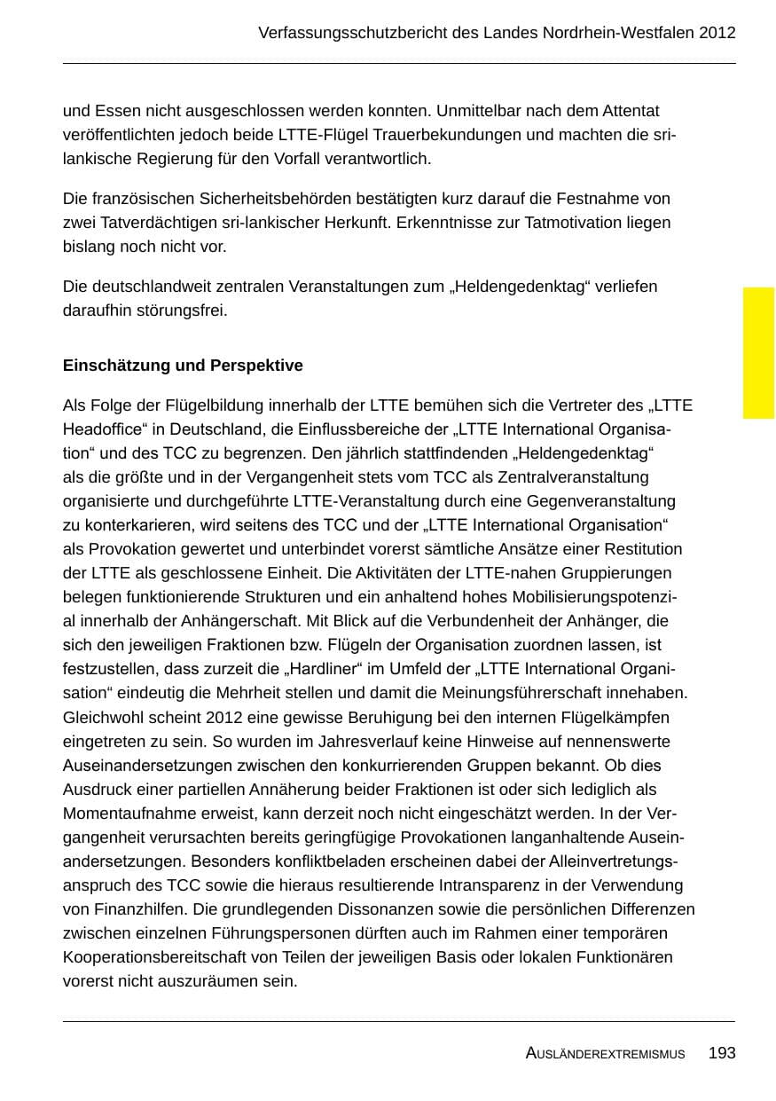 Seite 195 des Verfassungsschutzbericht 2012 Nordrhein-Westfalen