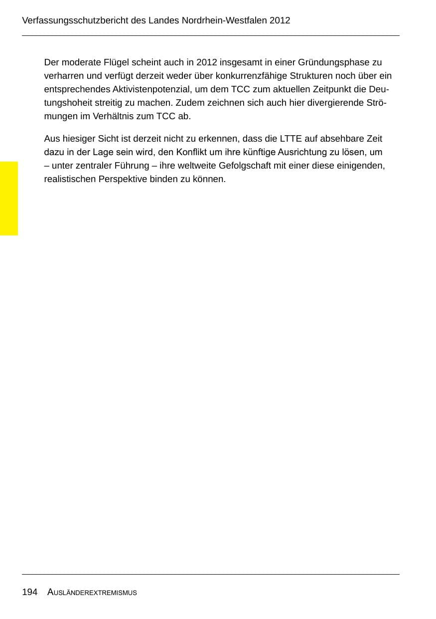 Seite 196 des Verfassungsschutzbericht 2012 Nordrhein-Westfalen