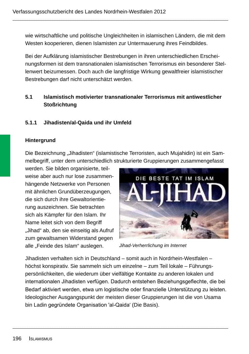 Seite 198 des Verfassungsschutzbericht 2012 Nordrhein-Westfalen