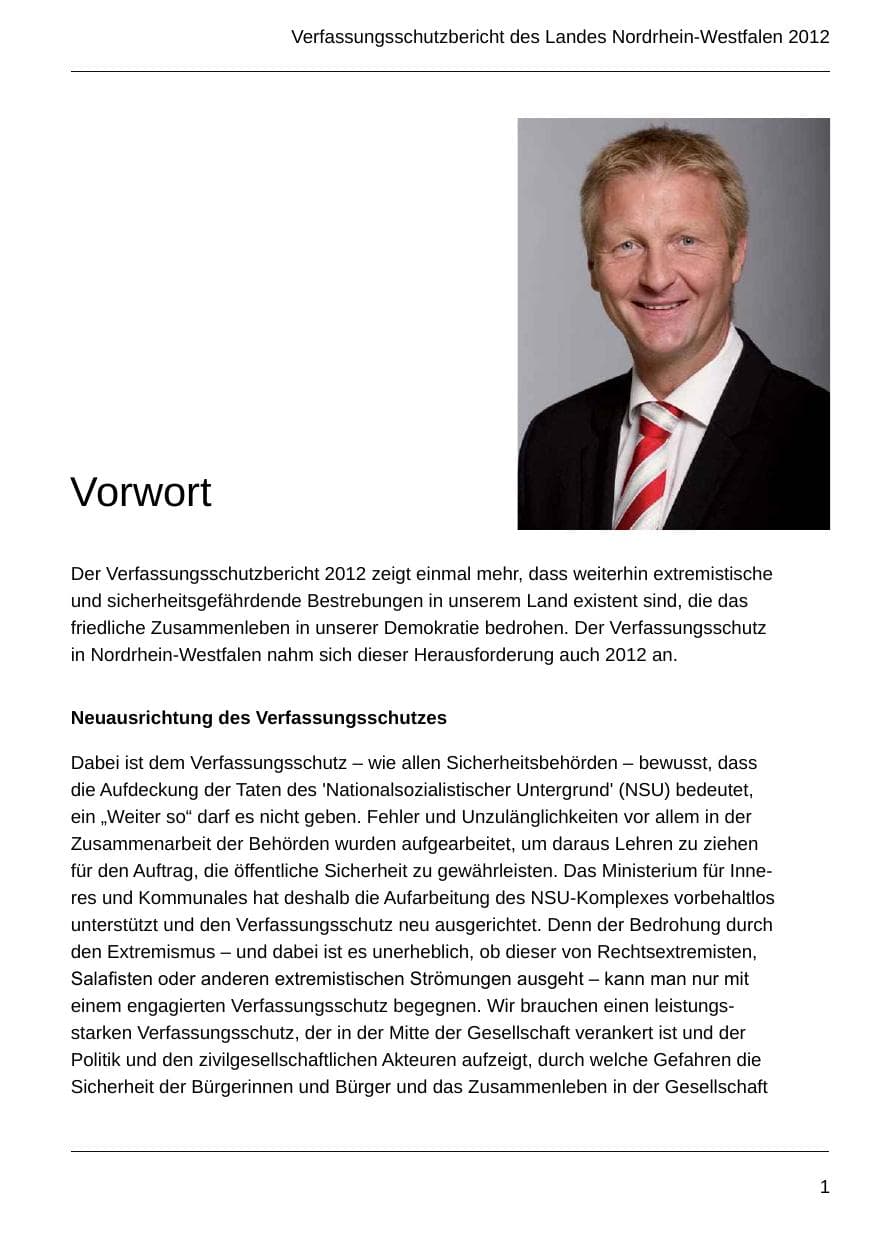 Seite 3 des Verfassungsschutzbericht 2012 Nordrhein-Westfalen