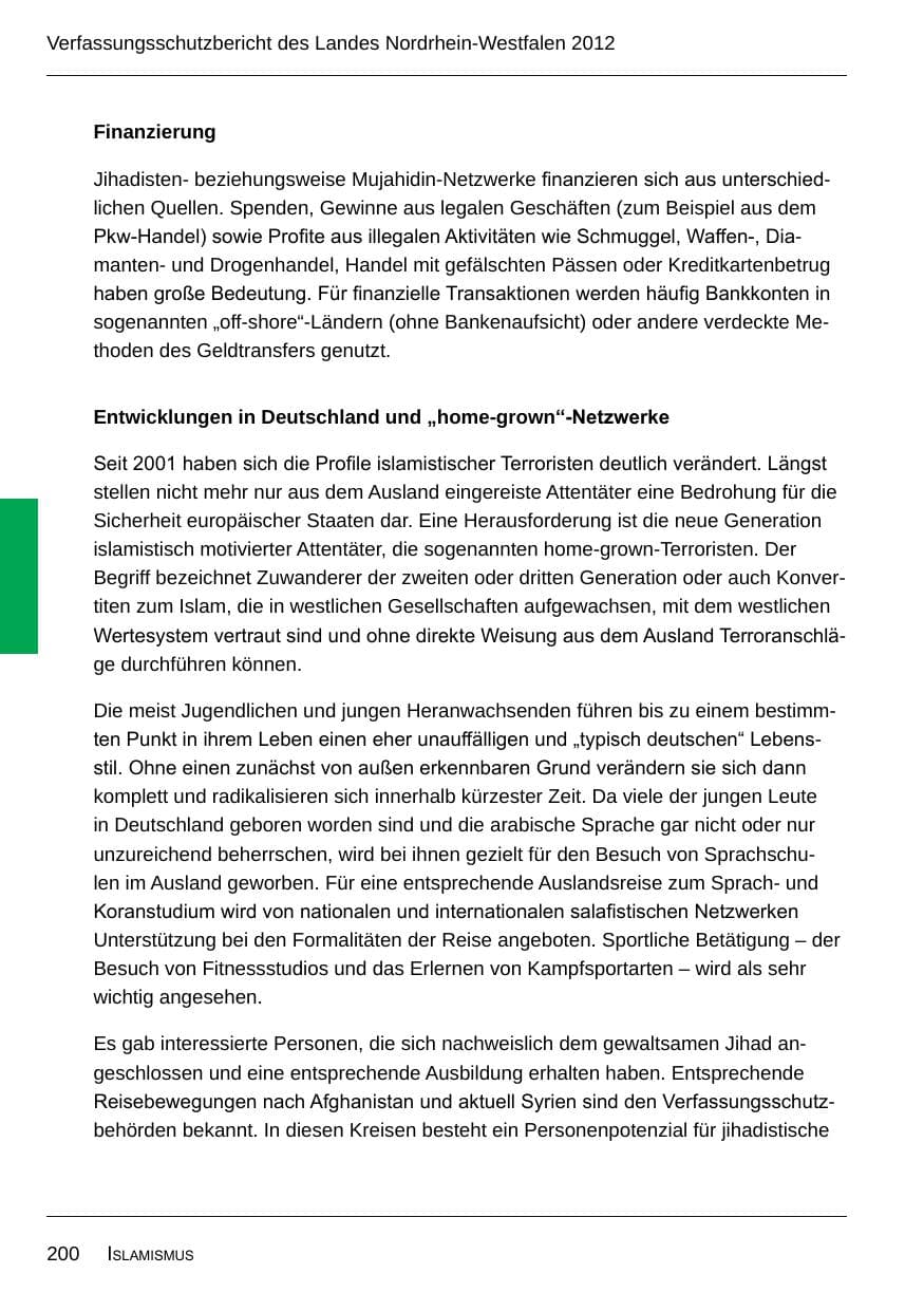 Seite 202 des Verfassungsschutzbericht 2012 Nordrhein-Westfalen
