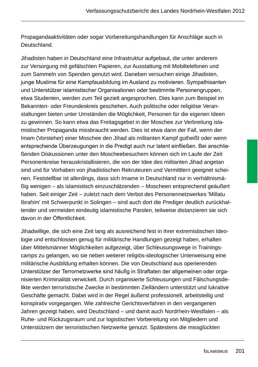 Seite 203 des Verfassungsschutzbericht 2012 Nordrhein-Westfalen