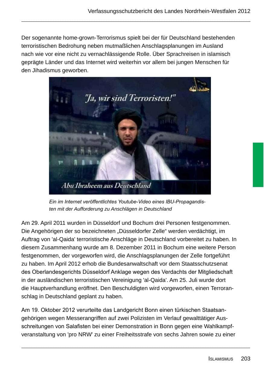 Seite 205 des Verfassungsschutzbericht 2012 Nordrhein-Westfalen