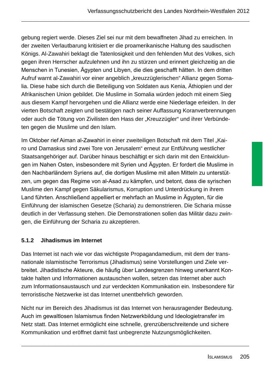 Seite 207 des Verfassungsschutzbericht 2012 Nordrhein-Westfalen