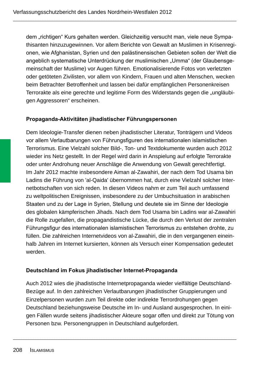 Seite 210 des Verfassungsschutzbericht 2012 Nordrhein-Westfalen