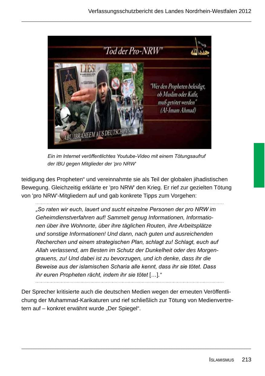 Seite 215 des Verfassungsschutzbericht 2012 Nordrhein-Westfalen