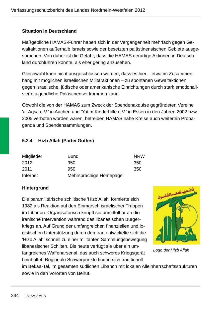 Seite 236 des Verfassungsschutzbericht 2012 Nordrhein-Westfalen