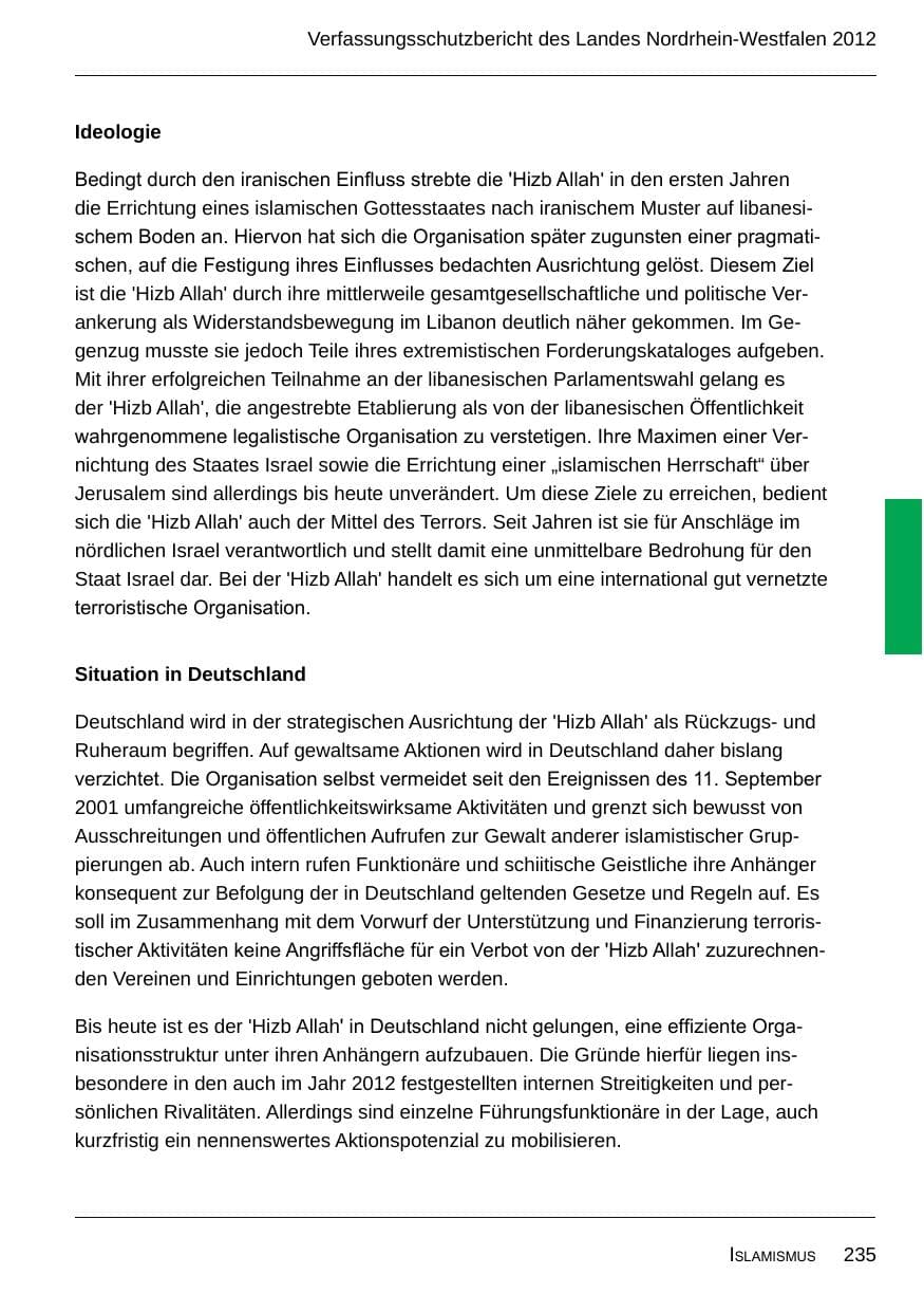 Seite 237 des Verfassungsschutzbericht 2012 Nordrhein-Westfalen