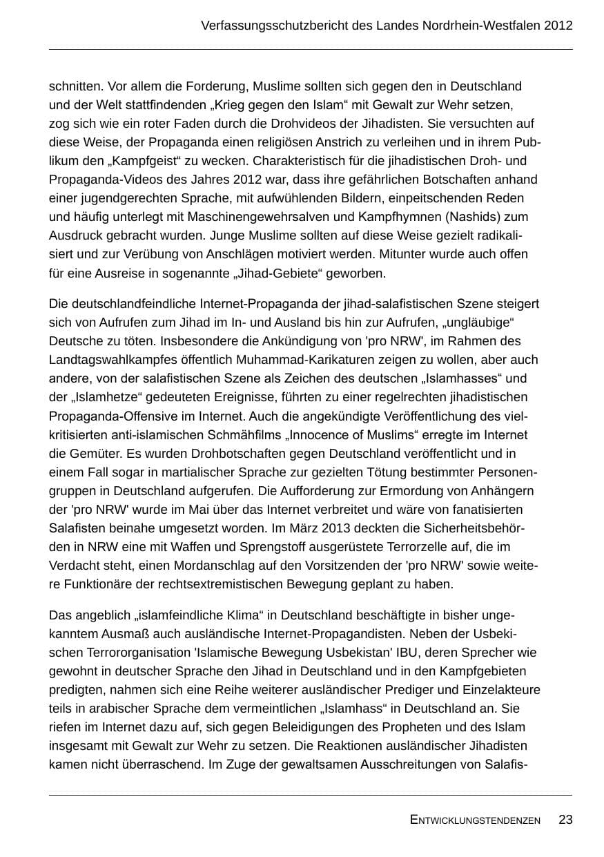 Seite 25 des Verfassungsschutzbericht 2012 Nordrhein-Westfalen