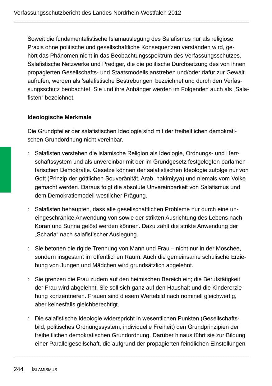 Seite 246 des Verfassungsschutzbericht 2012 Nordrhein-Westfalen