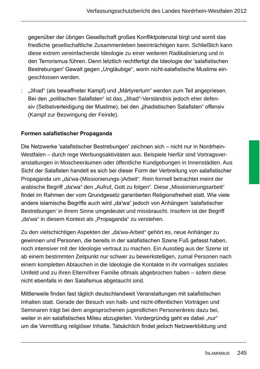 Seite 247 des Verfassungsschutzbericht 2012 Nordrhein-Westfalen