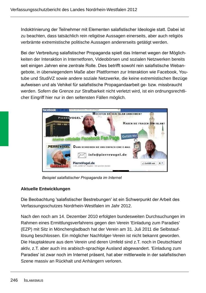 Seite 248 des Verfassungsschutzbericht 2012 Nordrhein-Westfalen