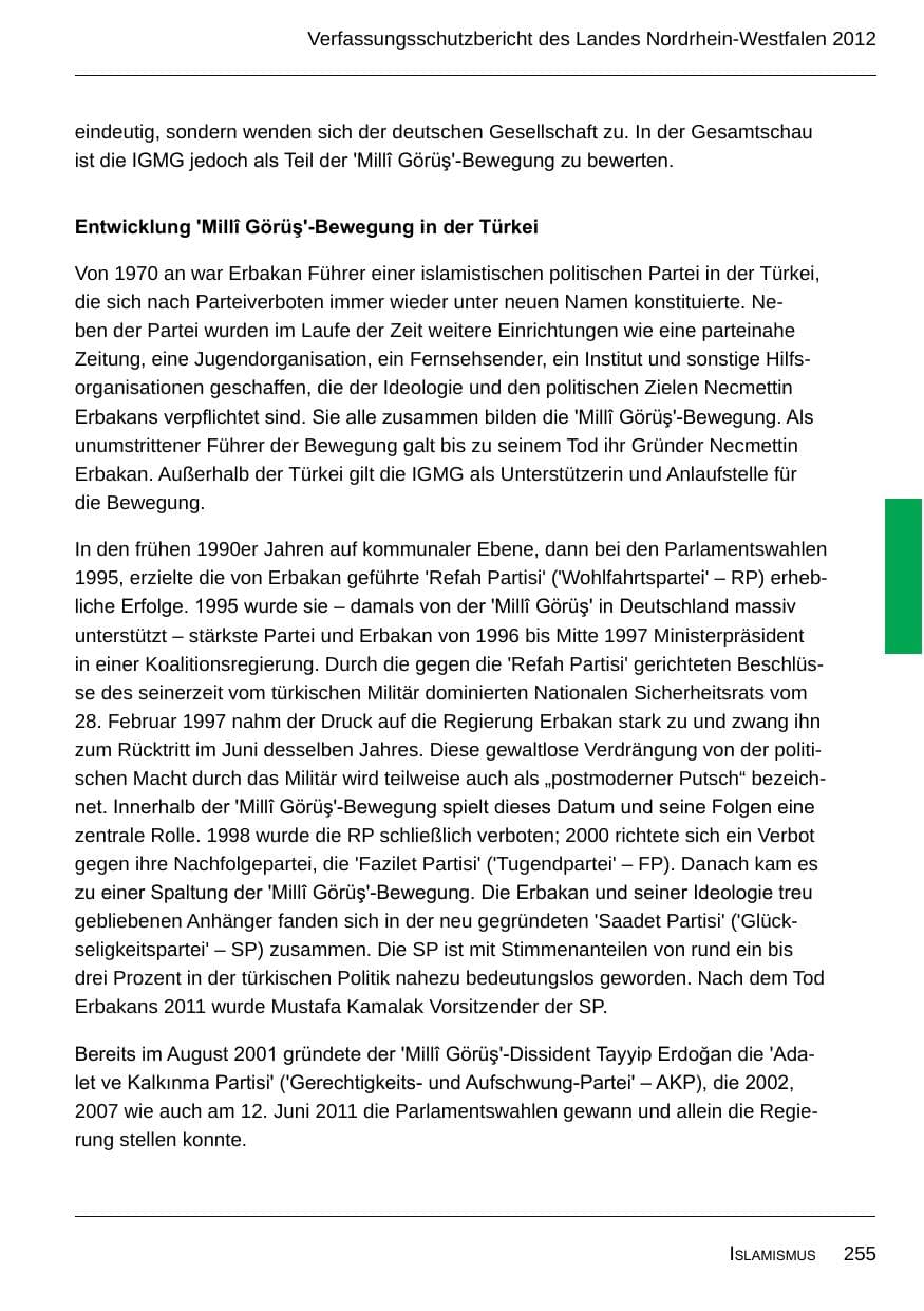 Seite 257 des Verfassungsschutzbericht 2012 Nordrhein-Westfalen