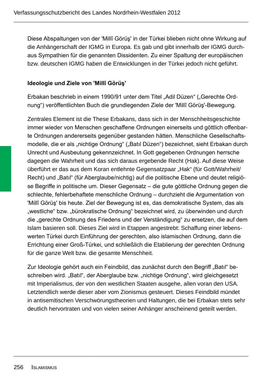 Seite 258 des Verfassungsschutzbericht 2012 Nordrhein-Westfalen