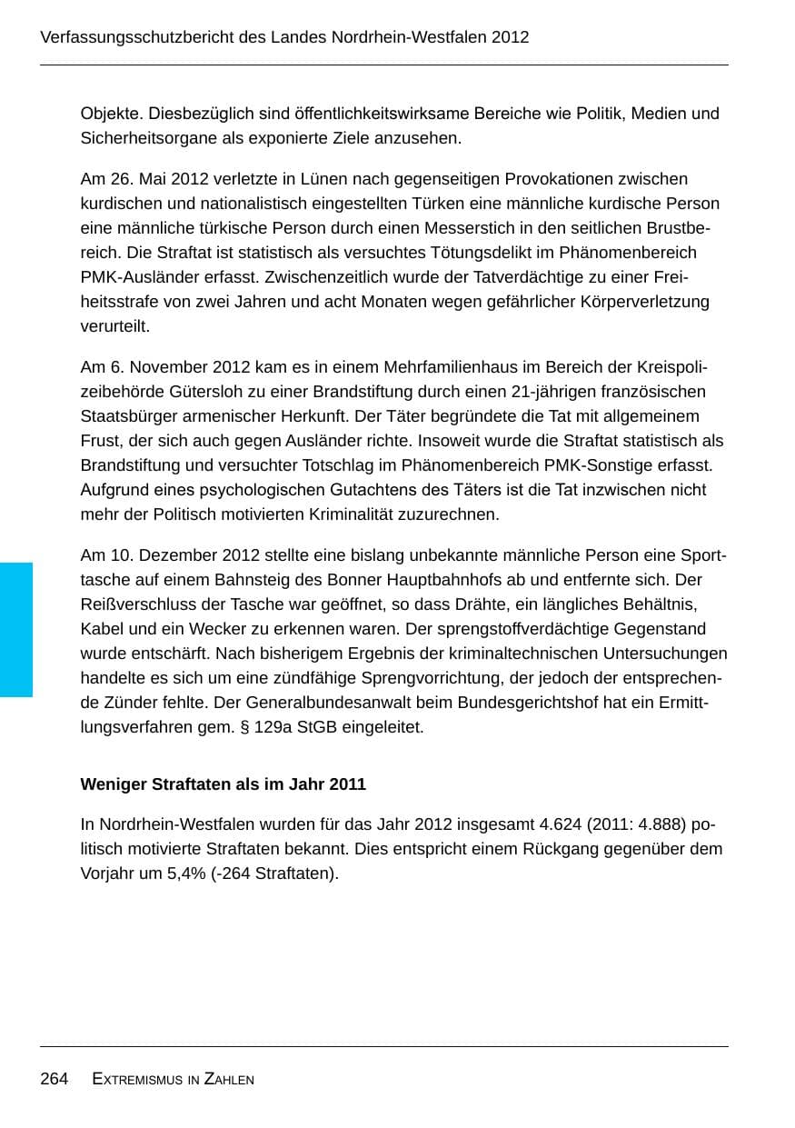 Seite 266 des Verfassungsschutzbericht 2012 Nordrhein-Westfalen