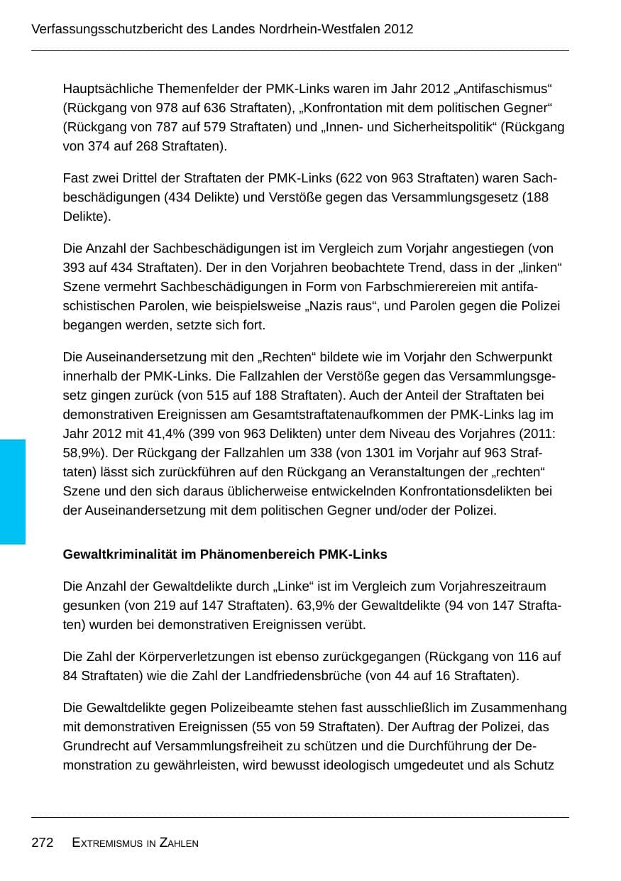 Seite 274 des Verfassungsschutzbericht 2012 Nordrhein-Westfalen