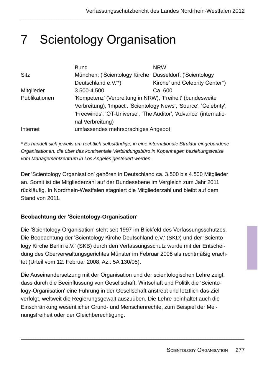 Seite 279 des Verfassungsschutzbericht 2012 Nordrhein-Westfalen