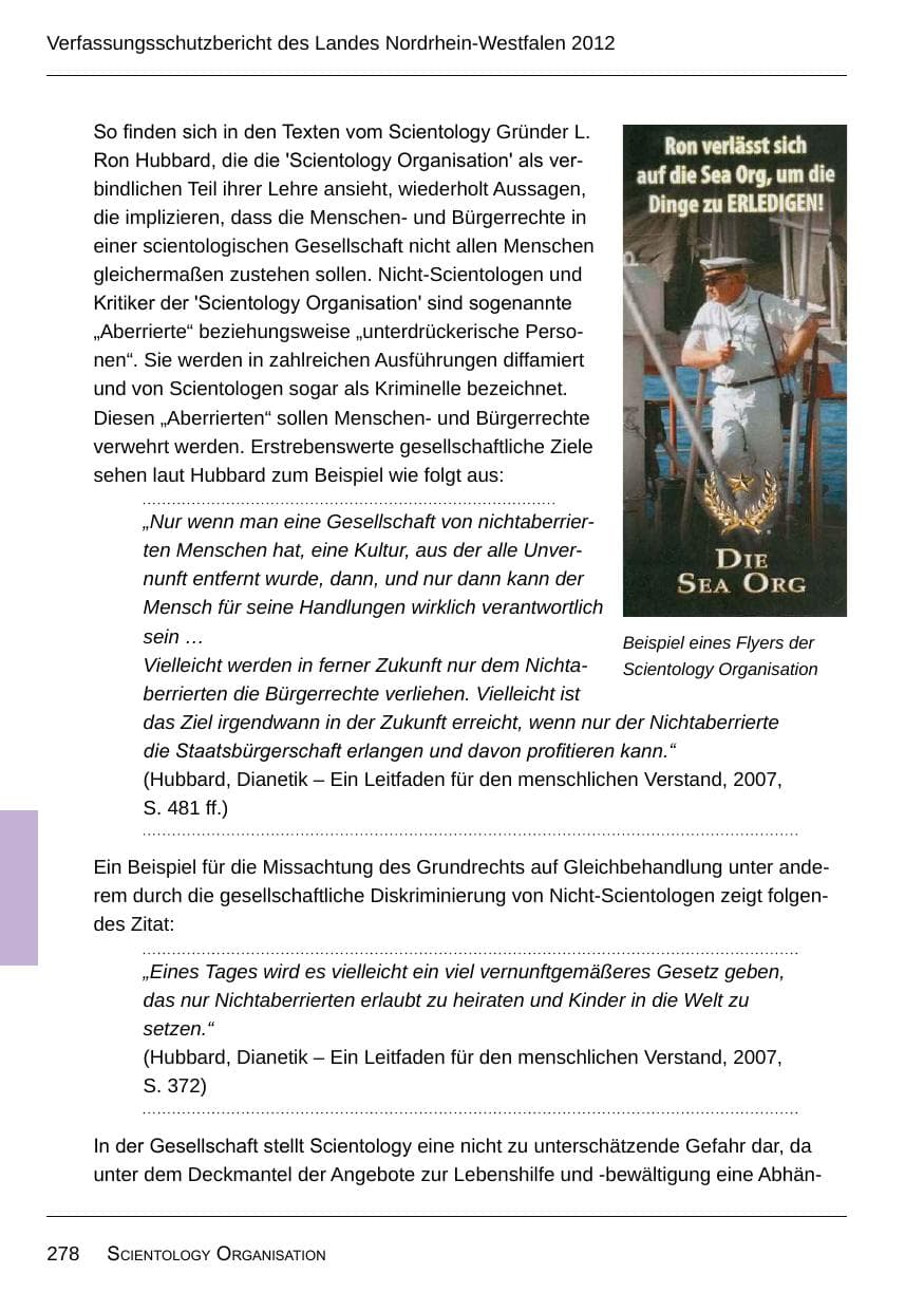 Seite 280 des Verfassungsschutzbericht 2012 Nordrhein-Westfalen