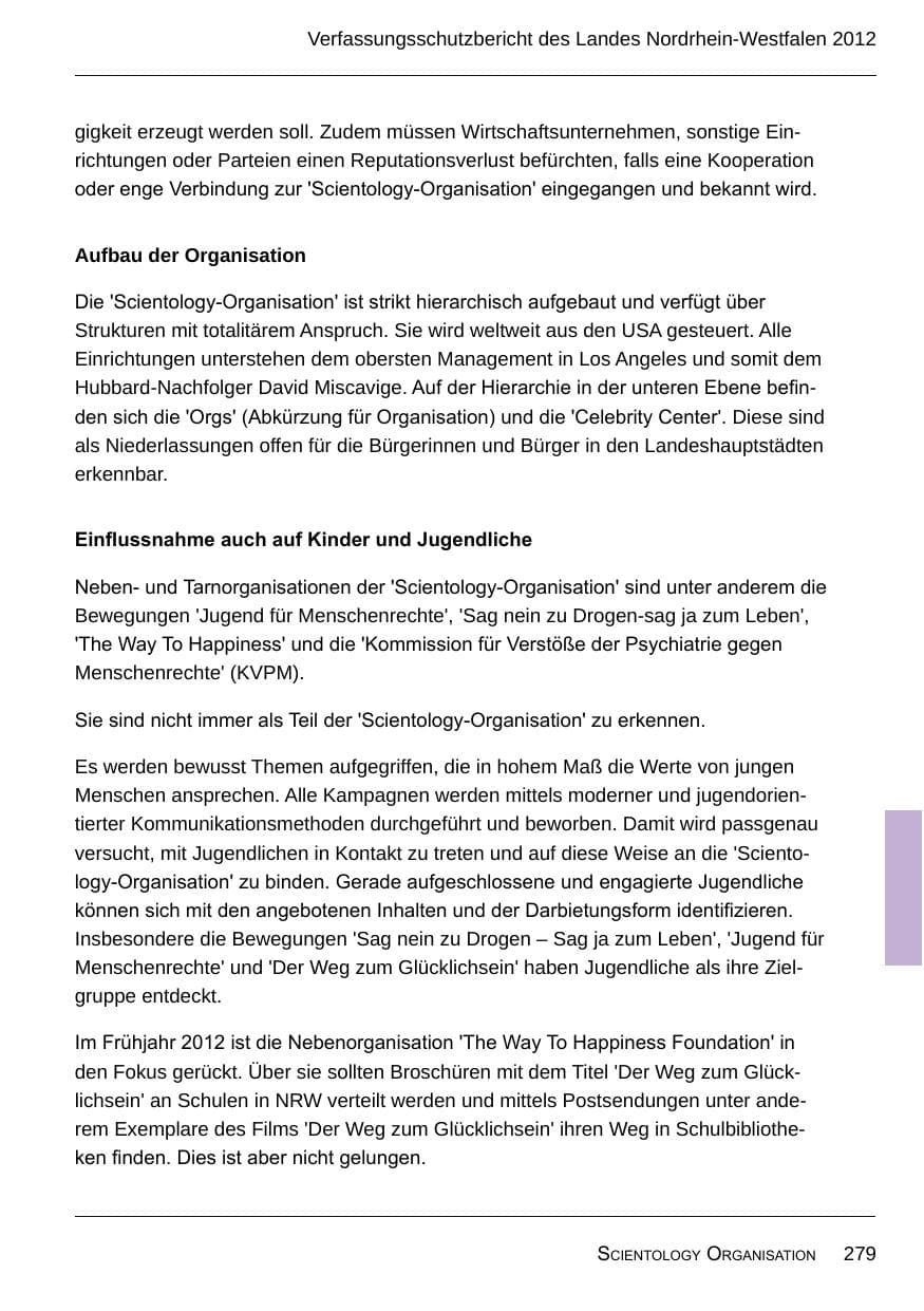 Seite 281 des Verfassungsschutzbericht 2012 Nordrhein-Westfalen
