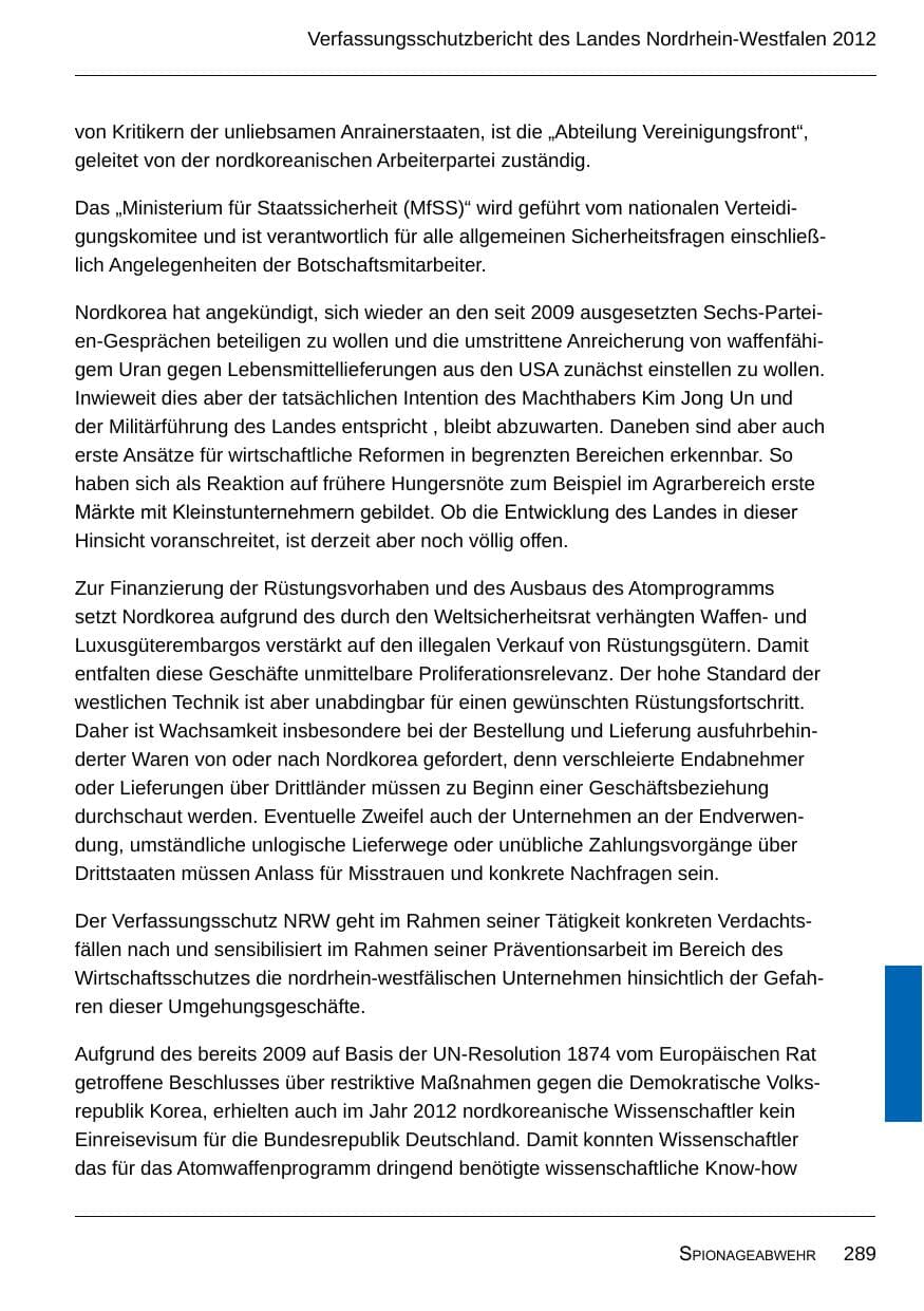 Seite 291 des Verfassungsschutzbericht 2012 Nordrhein-Westfalen
