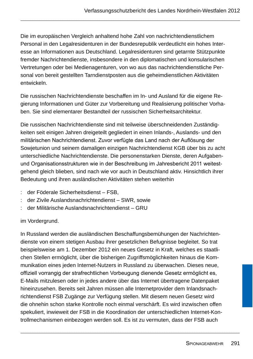 Seite 293 des Verfassungsschutzbericht 2012 Nordrhein-Westfalen