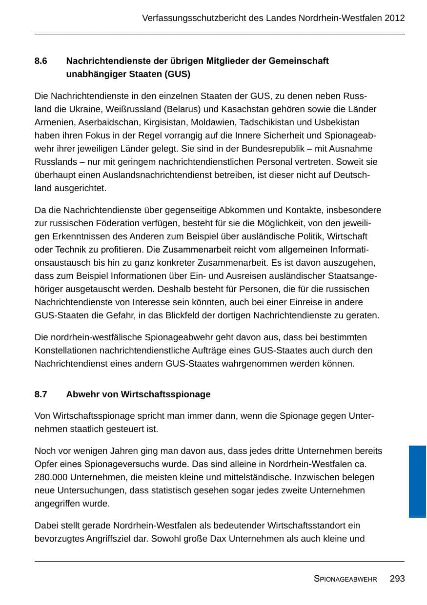 Seite 295 des Verfassungsschutzbericht 2012 Nordrhein-Westfalen