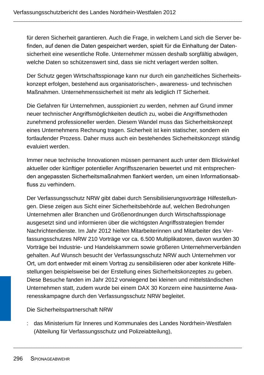 Seite 298 des Verfassungsschutzbericht 2012 Nordrhein-Westfalen