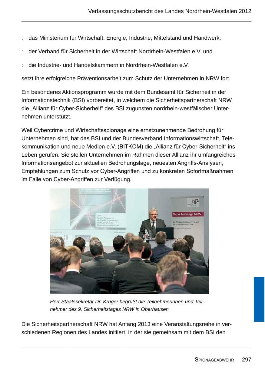 Seite 299 des Verfassungsschutzbericht 2012 Nordrhein-Westfalen