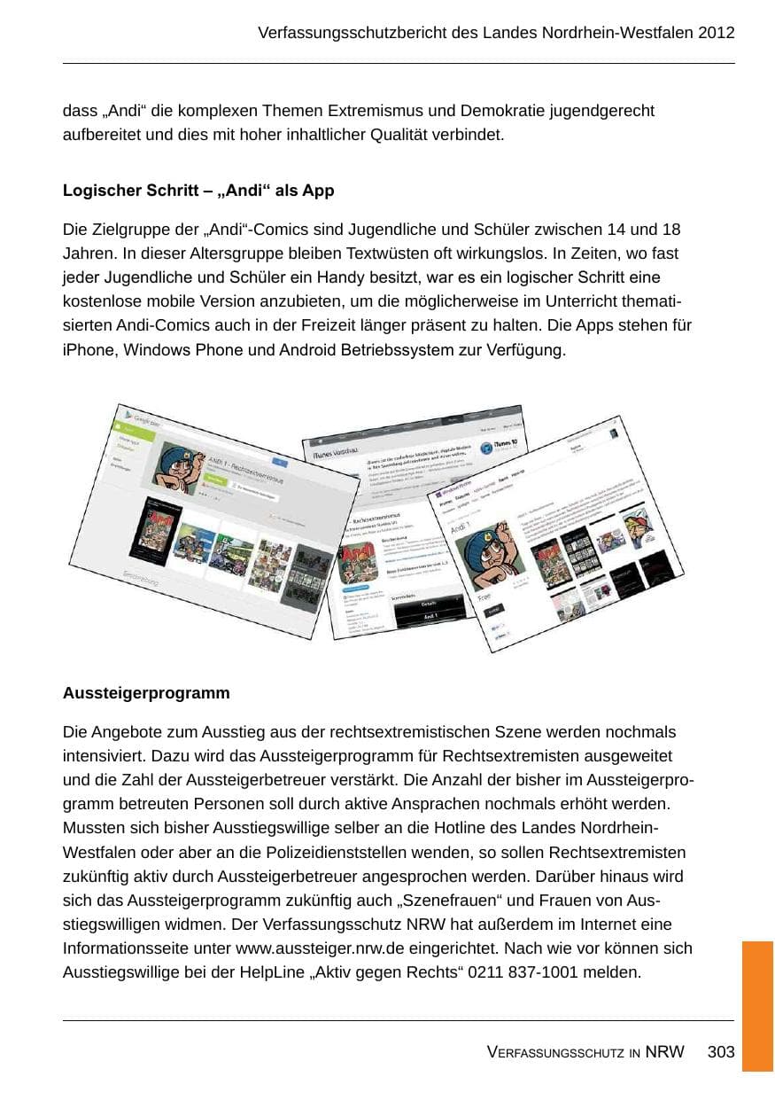 Seite 305 des Verfassungsschutzbericht 2012 Nordrhein-Westfalen