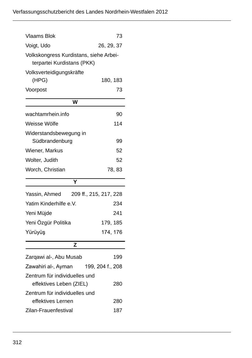 Seite 314 des Verfassungsschutzbericht 2012 Nordrhein-Westfalen