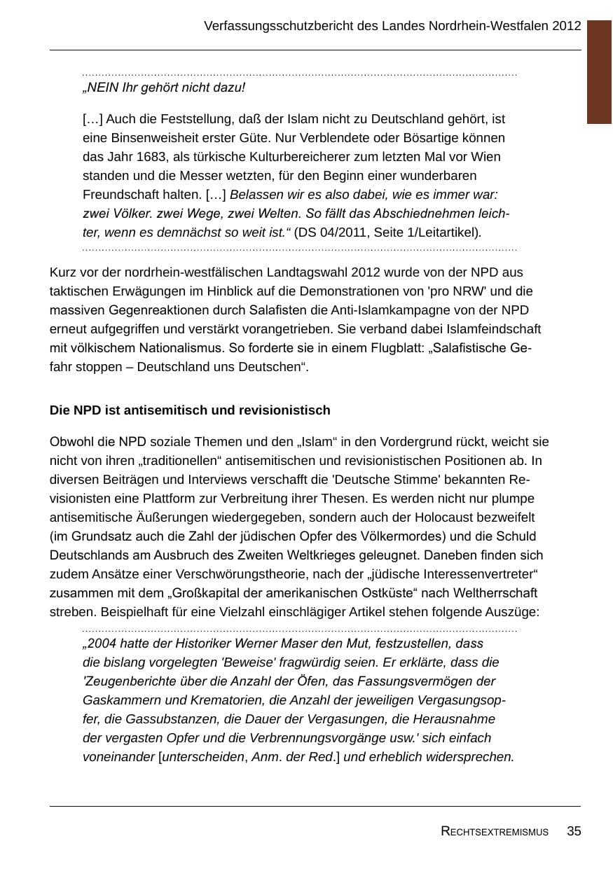 Seite 37 des Verfassungsschutzbericht 2012 Nordrhein-Westfalen