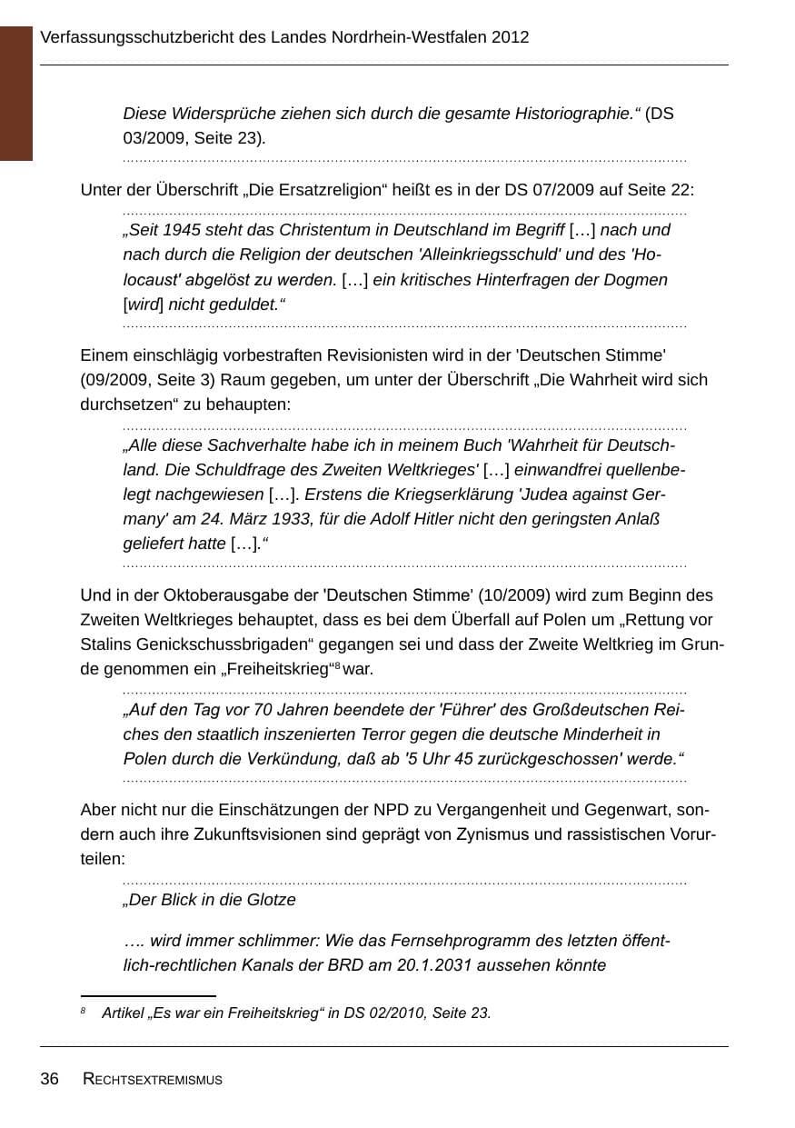 Seite 38 des Verfassungsschutzbericht 2012 Nordrhein-Westfalen