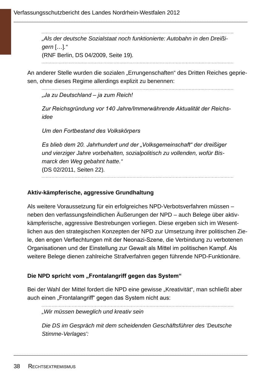 Seite 40 des Verfassungsschutzbericht 2012 Nordrhein-Westfalen