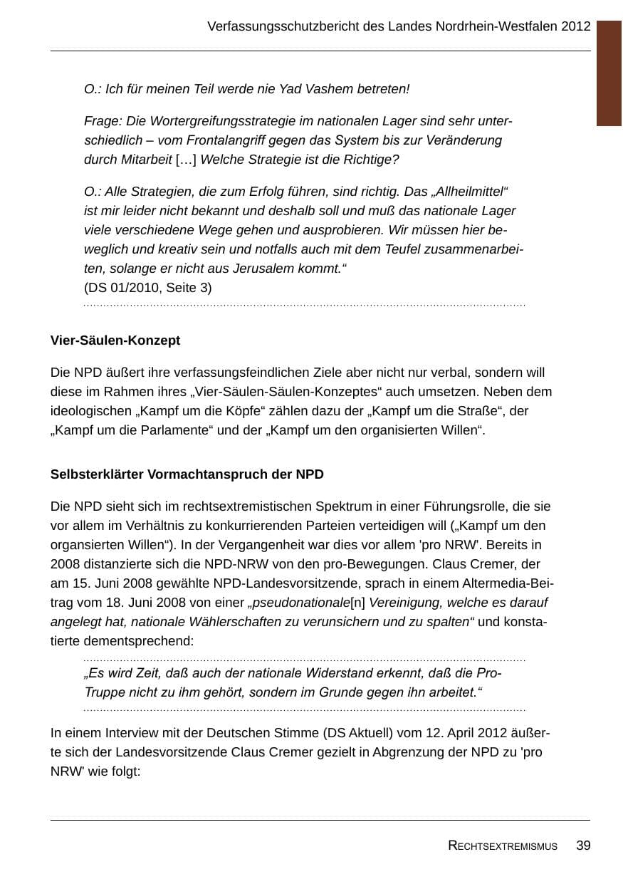 Seite 41 des Verfassungsschutzbericht 2012 Nordrhein-Westfalen
