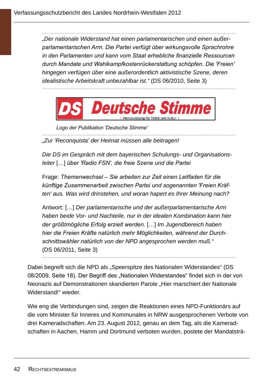 Seite 44 des Verfassungsschutzbericht 2012 Nordrhein-Westfalen