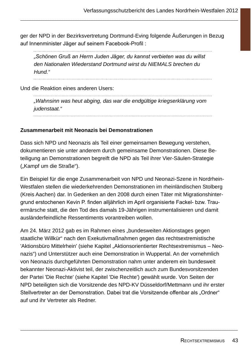 Seite 45 des Verfassungsschutzbericht 2012 Nordrhein-Westfalen
