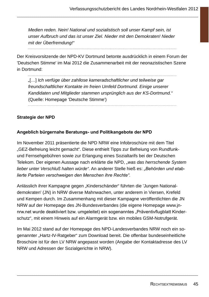 Seite 47 des Verfassungsschutzbericht 2012 Nordrhein-Westfalen