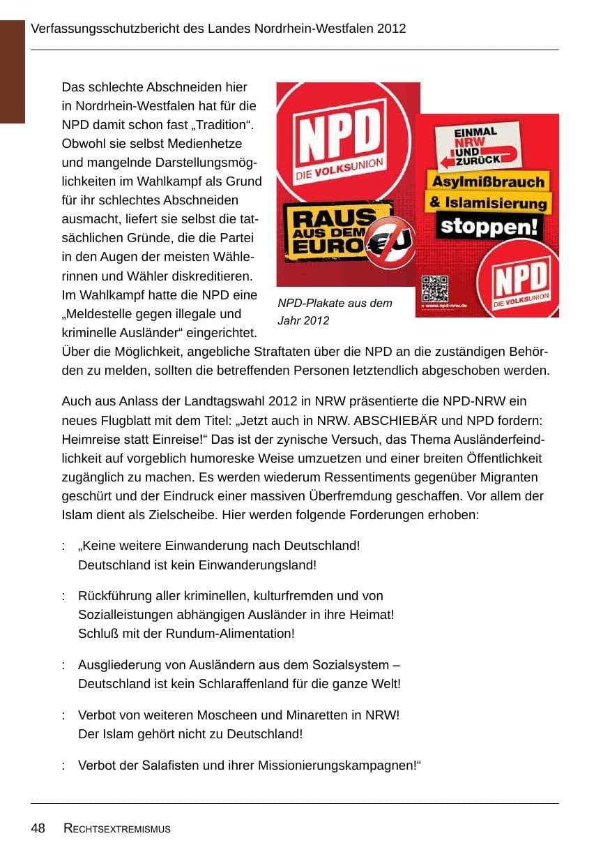 Seite 50 des Verfassungsschutzbericht 2012 Nordrhein-Westfalen