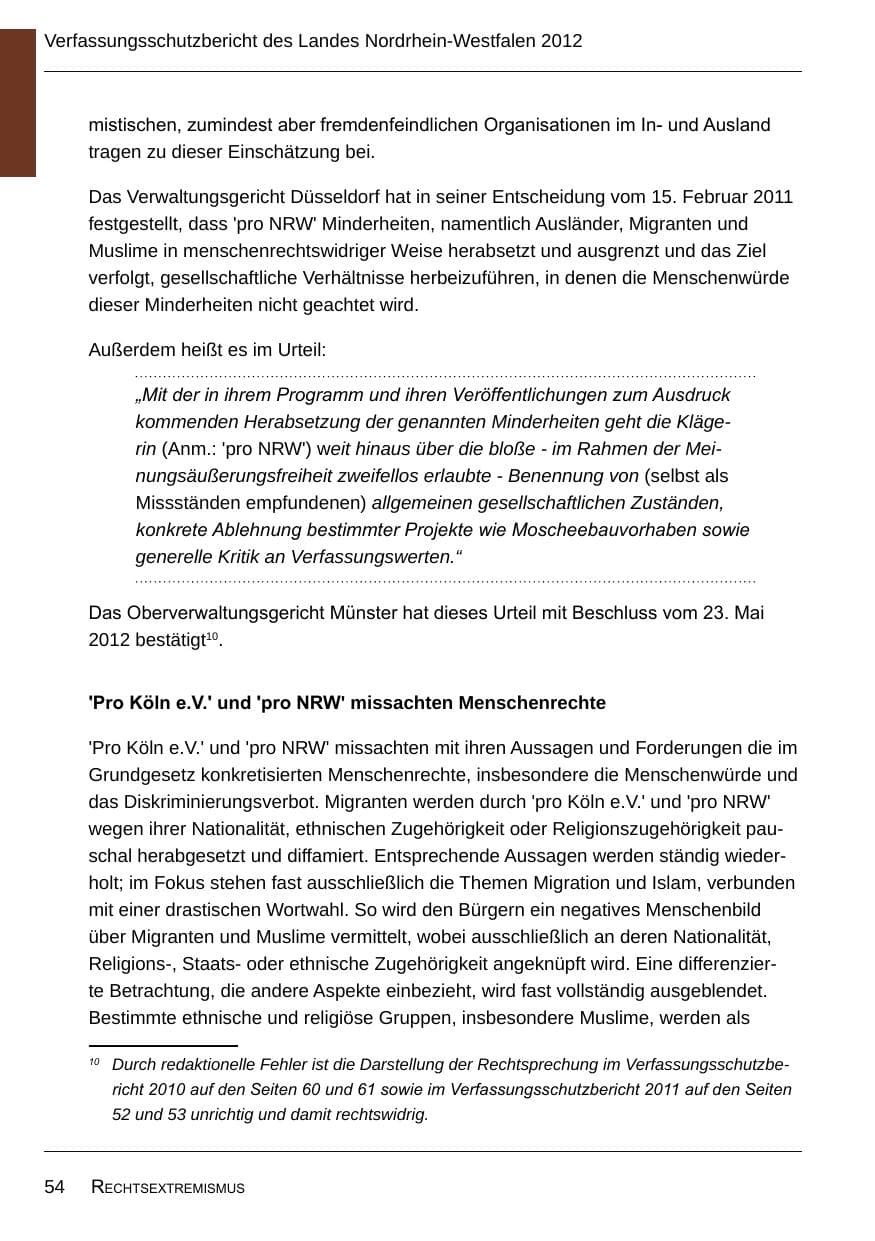 Seite 56 des Verfassungsschutzbericht 2012 Nordrhein-Westfalen