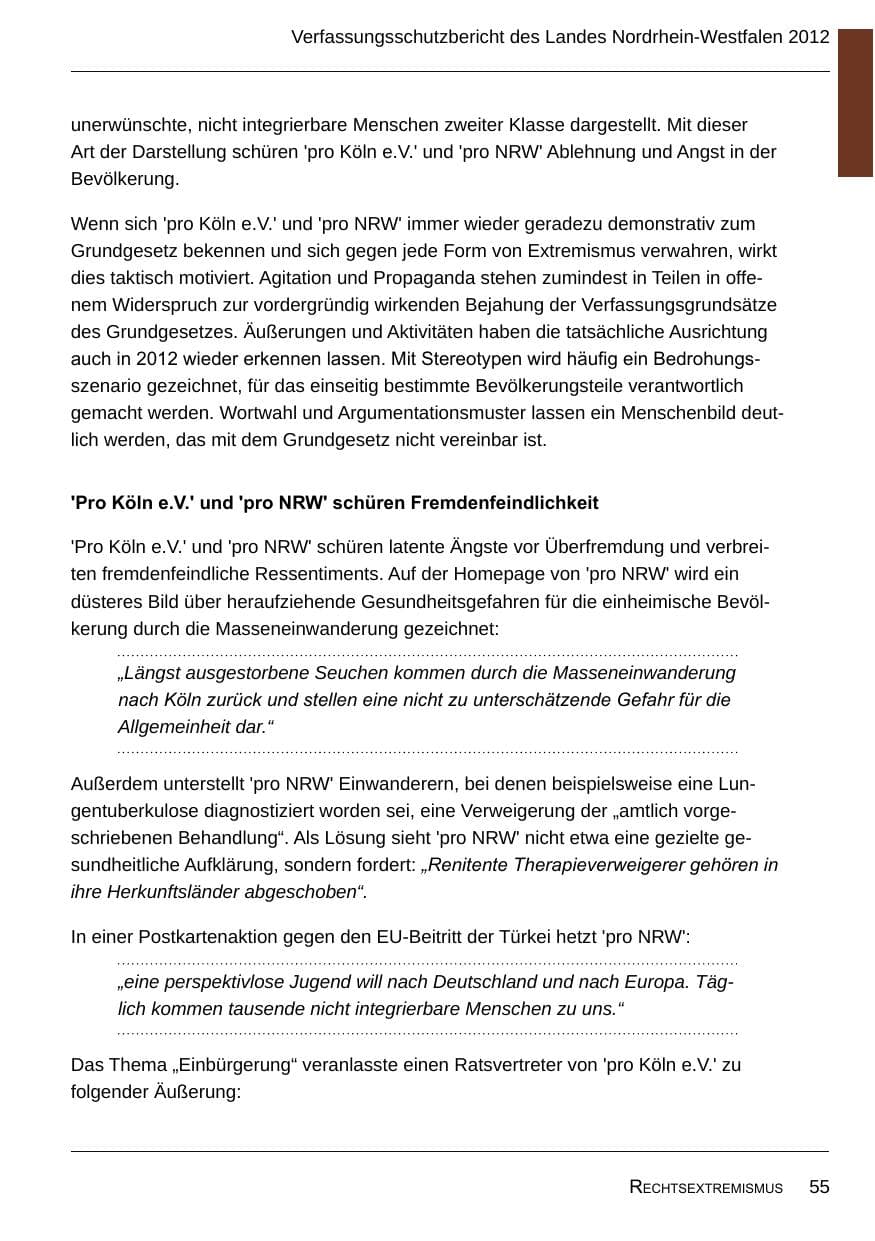 Seite 57 des Verfassungsschutzbericht 2012 Nordrhein-Westfalen