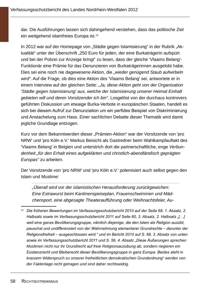 Seite 60 des Verfassungsschutzbericht 2012 Nordrhein-Westfalen